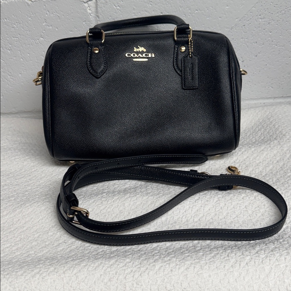 Coach Black Rowan Satchel with Gold Accents